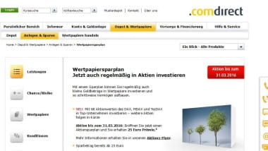 Comdirect Bank bietet kostenlos Wertpapierdepot mit Sparplänen an