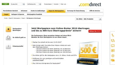 Comdirect mit Übertragungsaktion bis 22. Mai: Bis zu 500€ Bonus