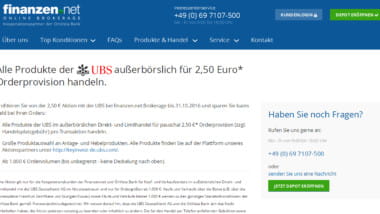 UBS bietet über finanzen.net Brokerage Aktion mit 2,50€ Orderprovision