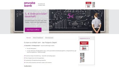 OnVistaBank wirbt mit dauerhaften 5 Euro Orderprovision und Sparplänen auf ETFs